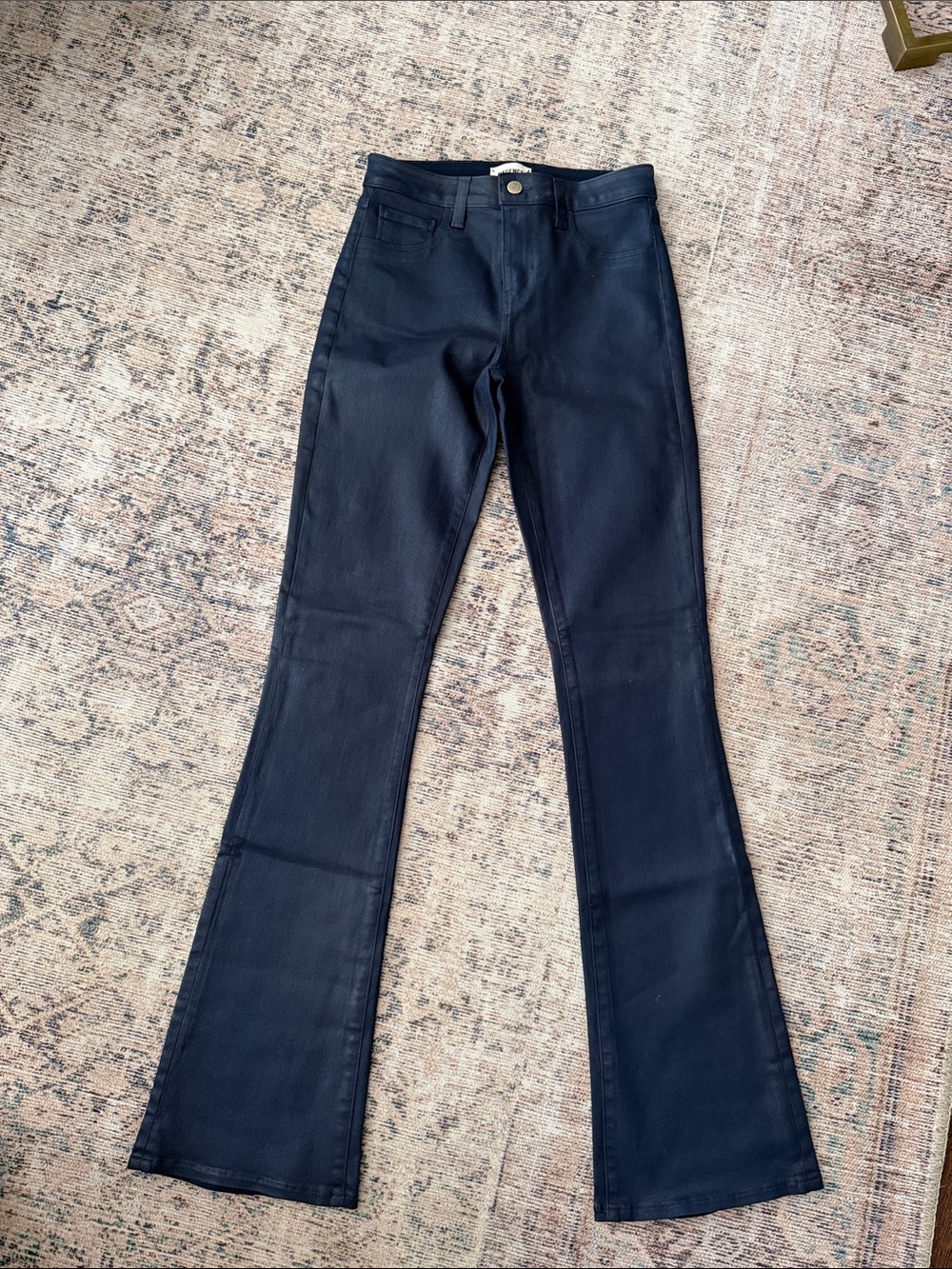 L'AGENCE Navy hi gloss coated Flare Jeans